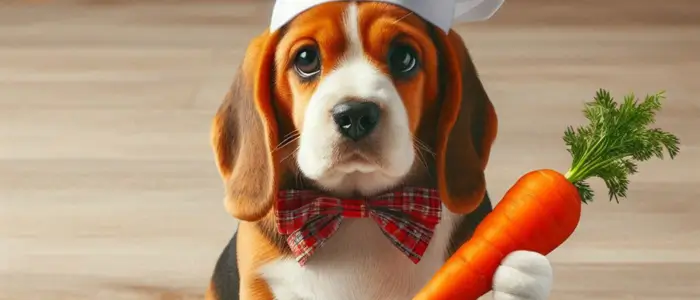 de cachorro com uma cenoura na mão em cima de uma balança se pesando