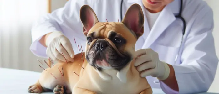 imagme de um cachorro fazendo acunpuntura no consultorio veterinario