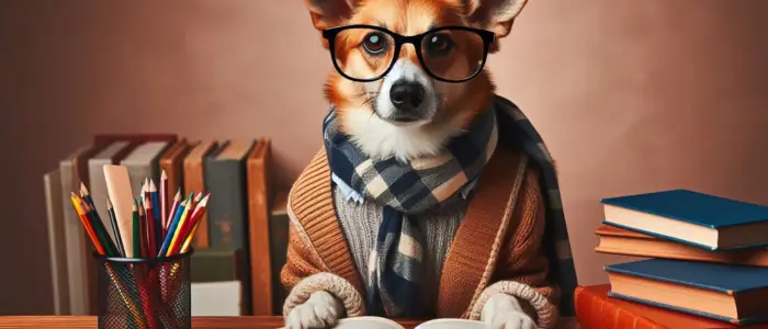 cachorro de oculos com livros