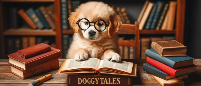 cachorro de oculos lendo um livro