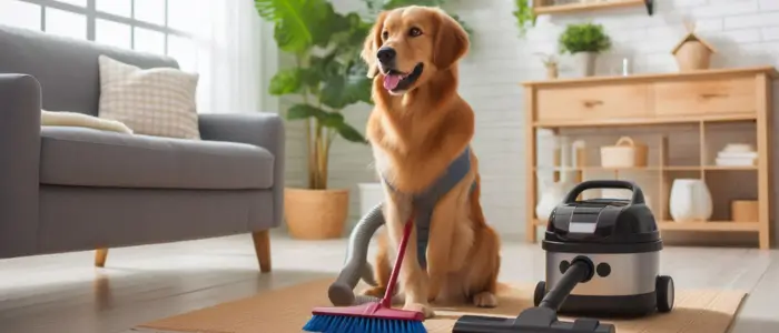 cachorro fazendo a limpesa do espaço de brincadeiras