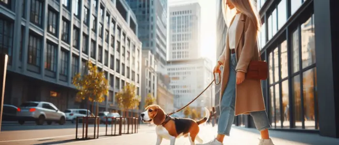 cão passeando em area urbana