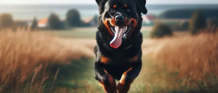 um rottweiler fazendo corrida para se exercitar