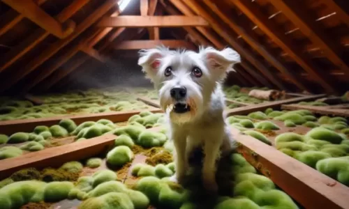 cachorro alergico num sotao cheio de mofo